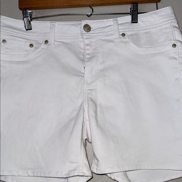 Seven7 White Jean Shorts Mid-Length Straight Cut - Picture 6 of 11